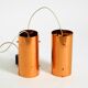 Two 50s tube pendant lamps consisting of two screwed-together copper bowls