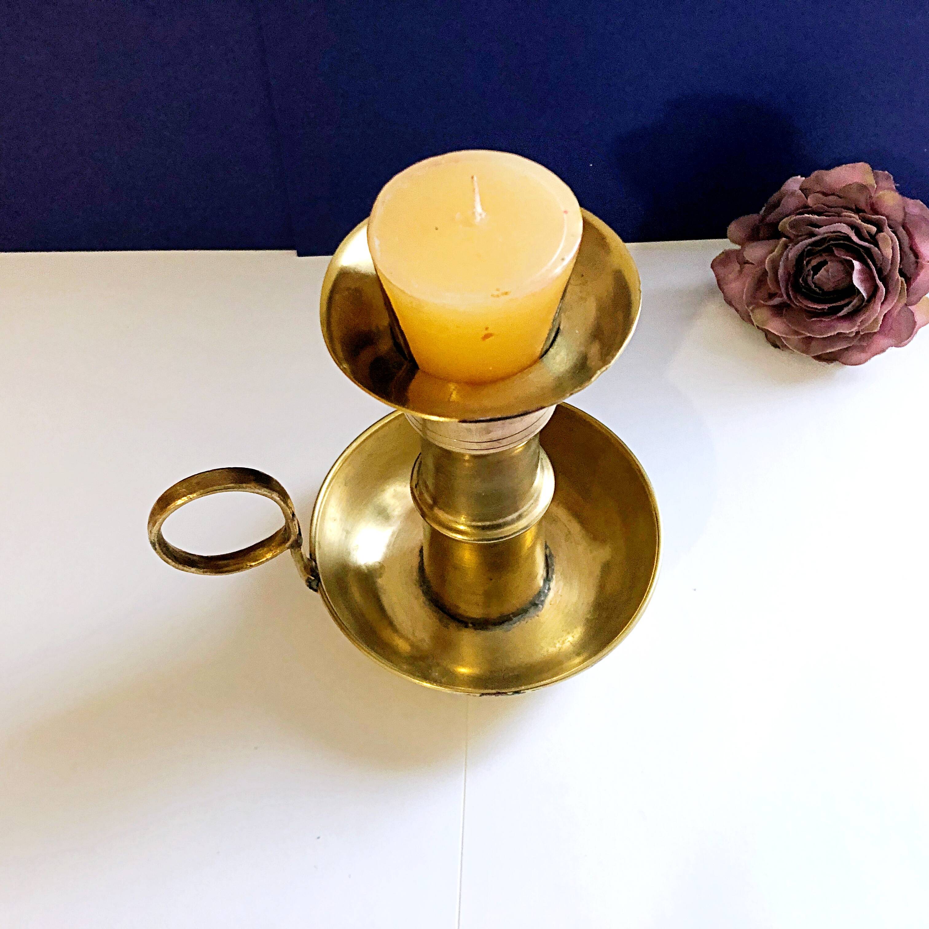 Large artisanal hand candle holder cellar rat gilded copper vintage atypical