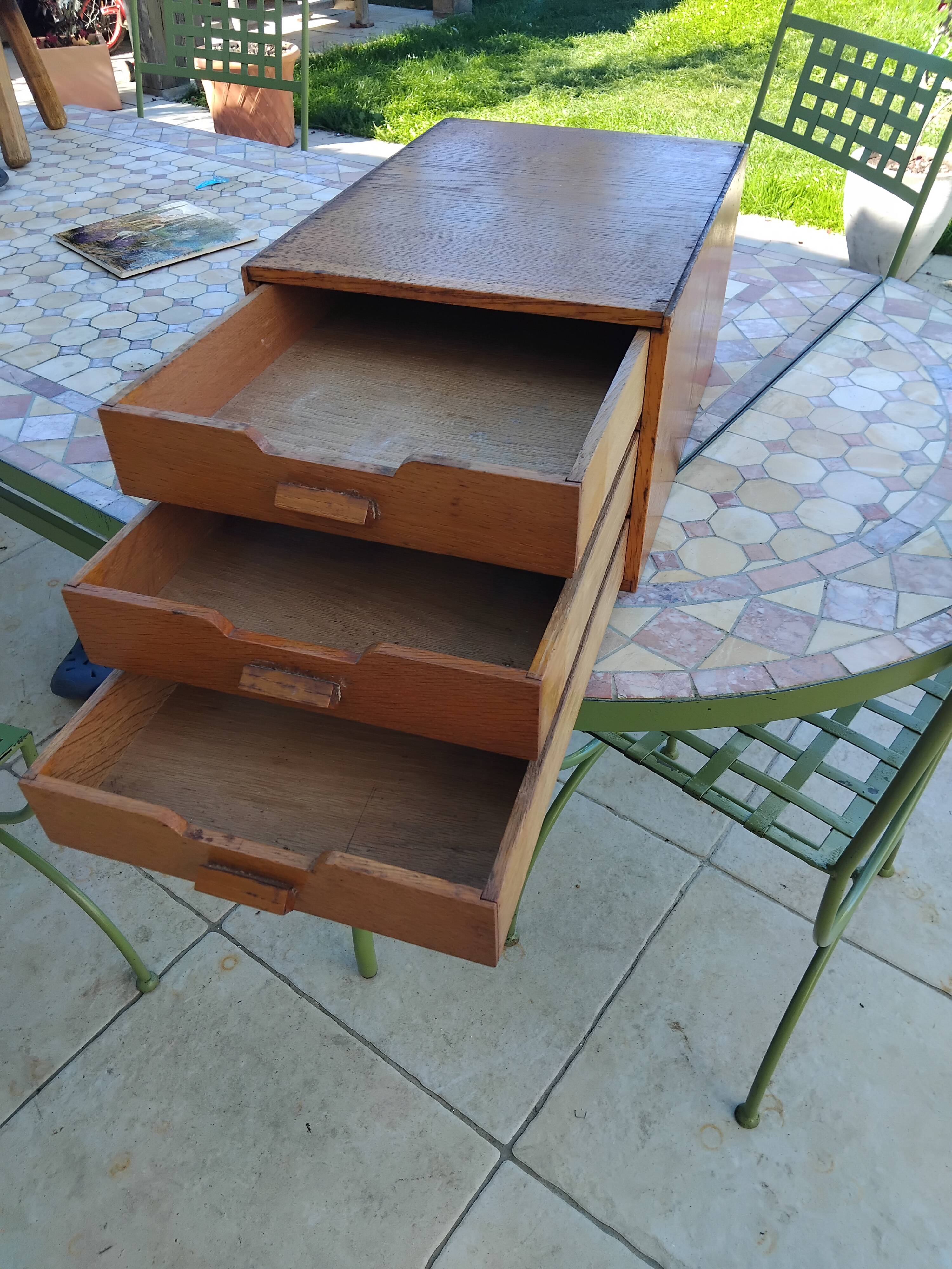 Petit meuble de métier bureau tiroirs vintage bois
