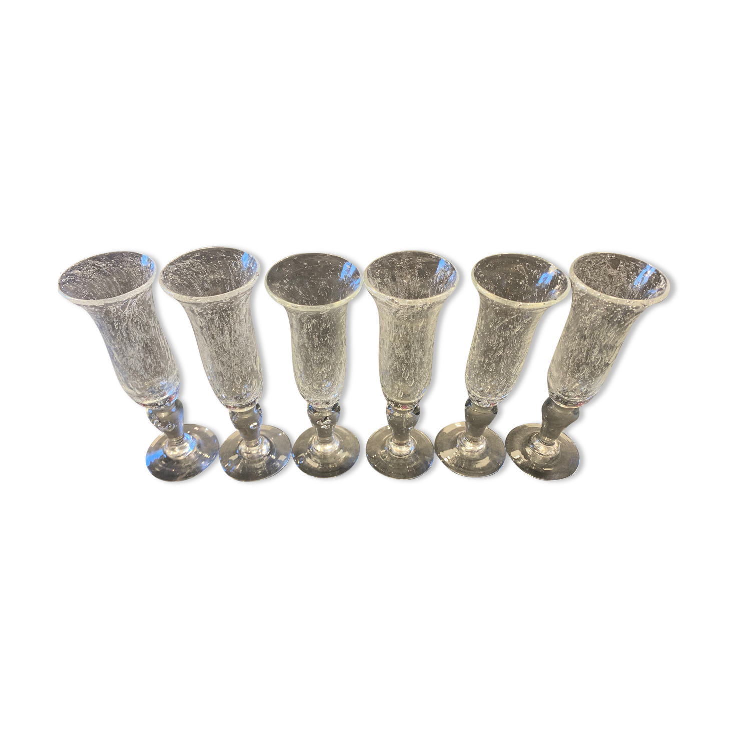 Lot de 6 flûtes en verre bullé