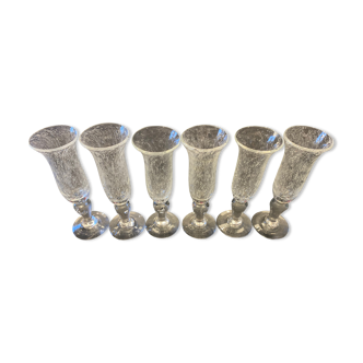 Set of 6 bubbled glass flutes