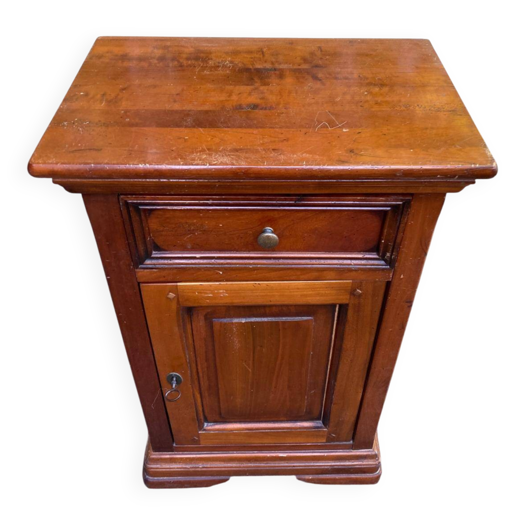 Nightstand, accent furniture in solid wood with drawer and door, 1980.