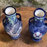 Pair of art deco enameled earthenware vases signed Amphora - Made in Czechoslovakia