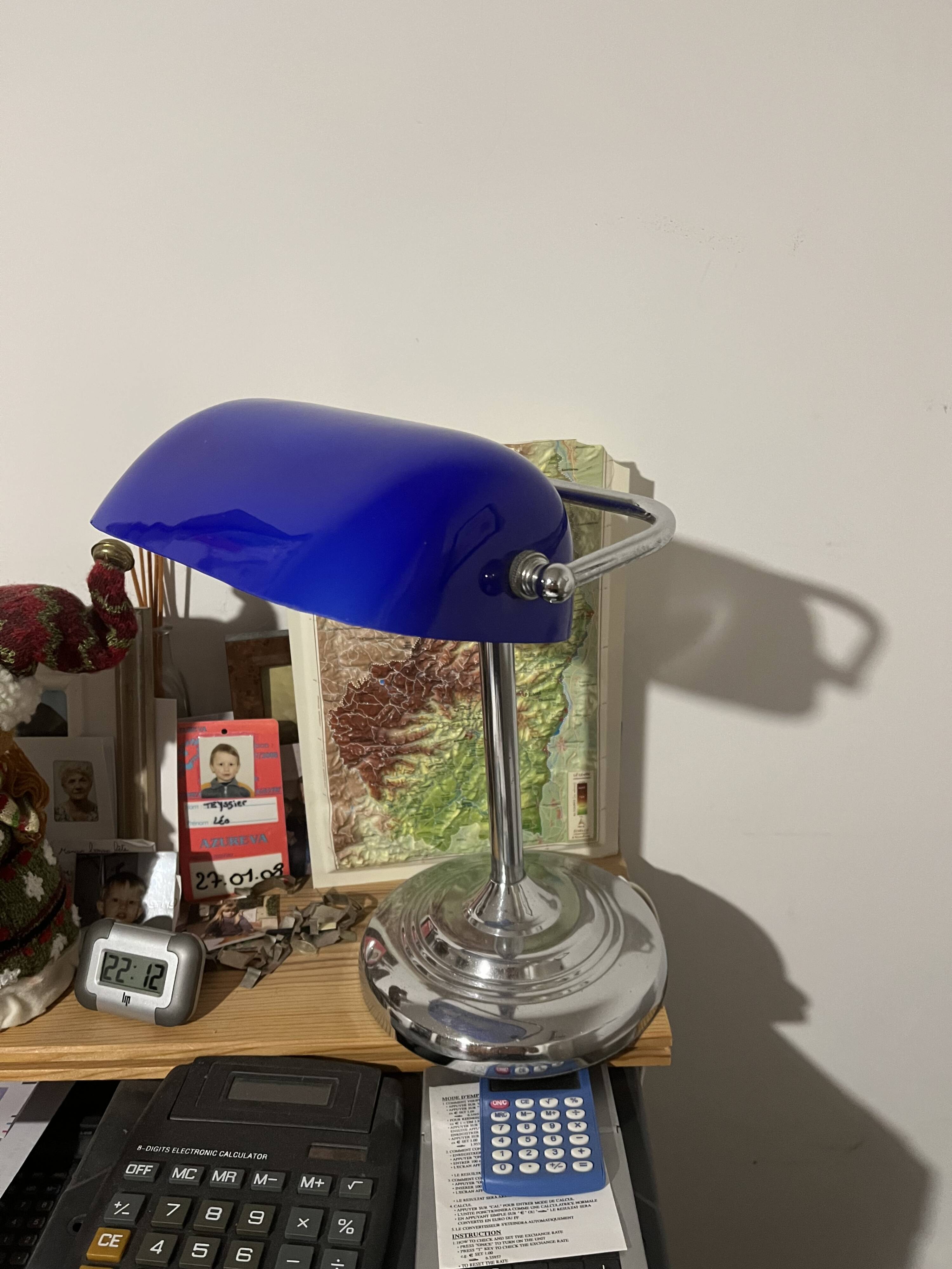 Lampe de banquier bleu/argent