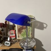 Lampe de banquier bleu/argent