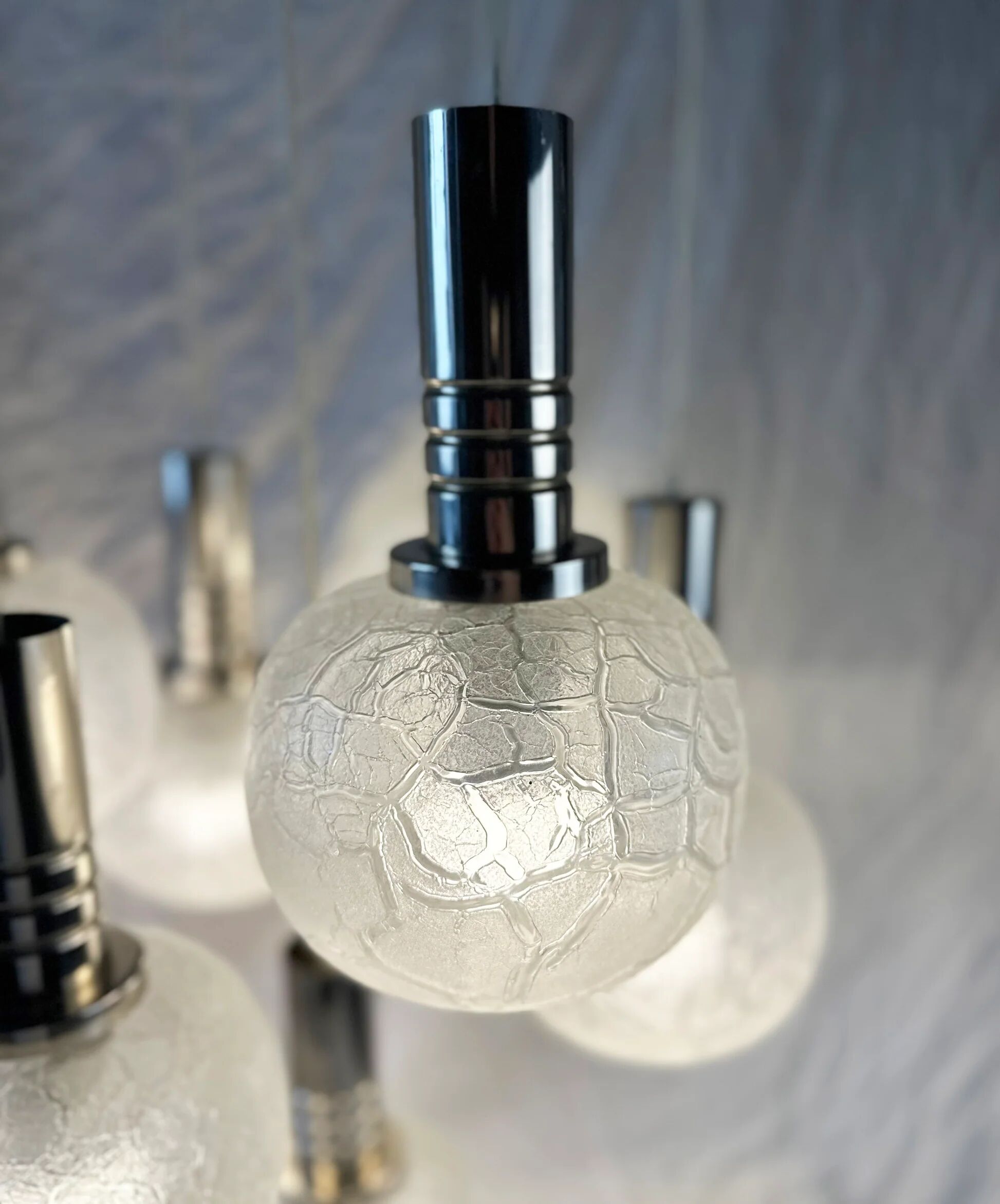 Vintage Doria Leuchten suspension with 7 cracked glass globes.