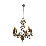 Italian Tole Ceramic Flower Chandelier, 1960s