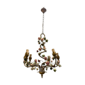 Lustre à fleurs en céramique italienne Tole années 1960