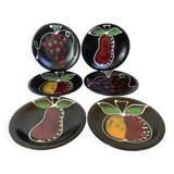 Six black glazed ceramic dessert plates