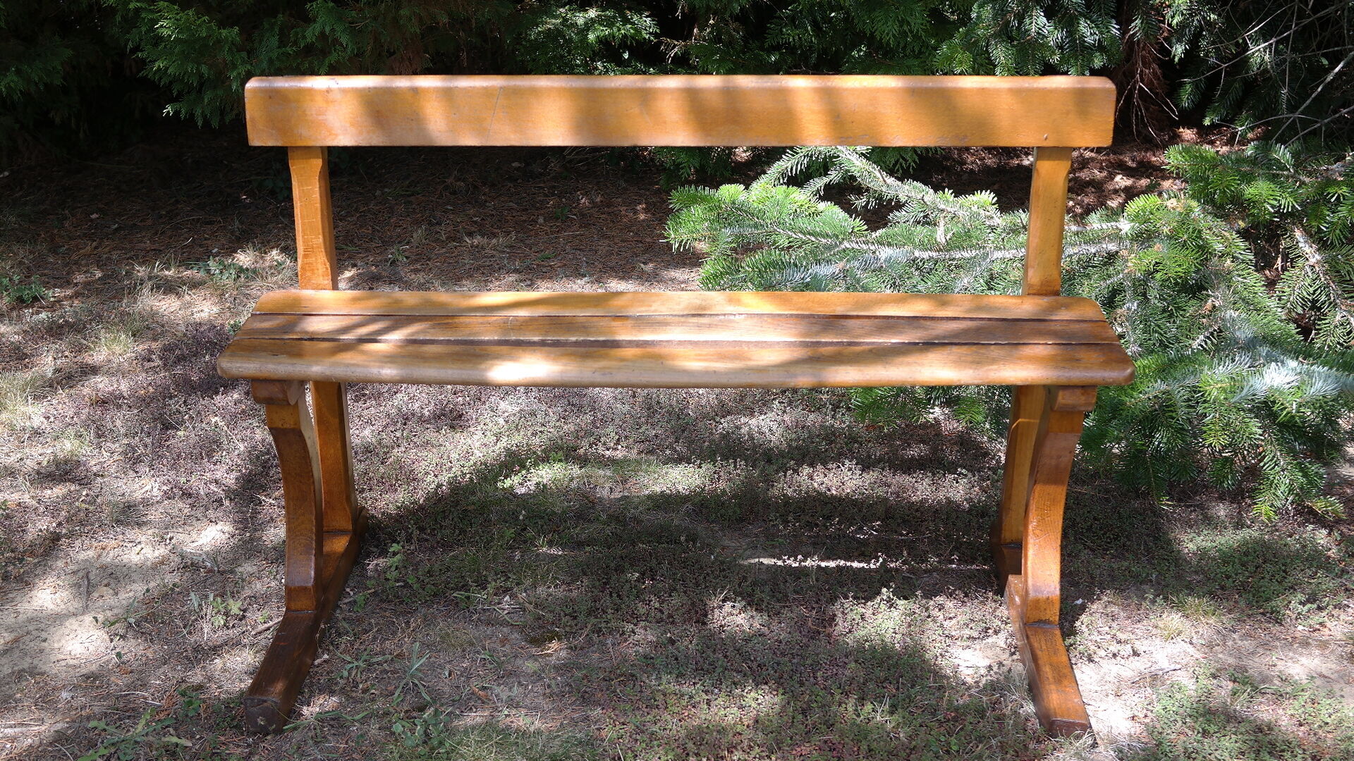 Old solid oak church pew