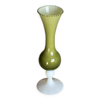 Vintage single-flower vase in khaki opaline and white glass base