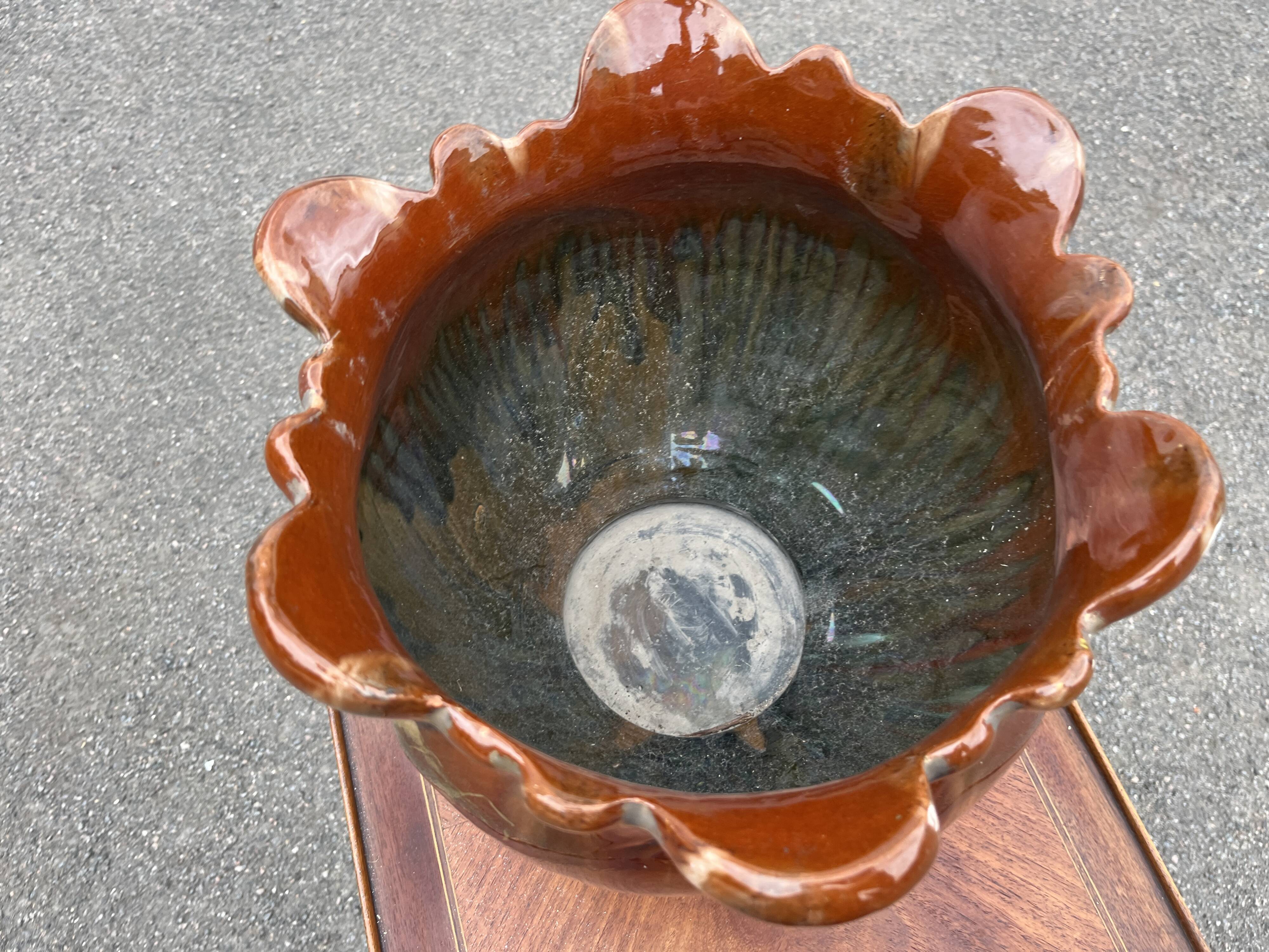 Flamed ceramic planter – in the style of Massier