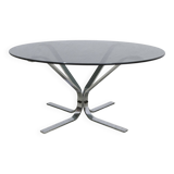 Table basse ronde 1970 space age verre fumé