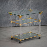Vintage brass and lucite serving trolley, France 1960s