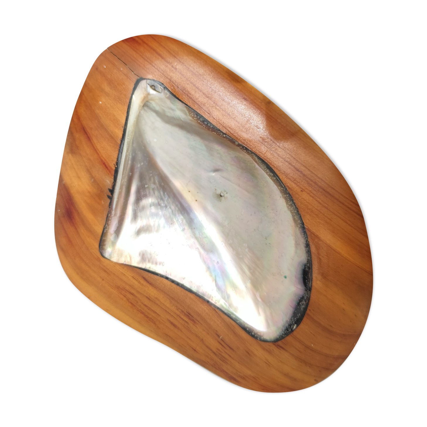 Teak and mother-of-pearl trinket bowl