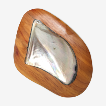 Teak and mother-of-pearl trinket bowl