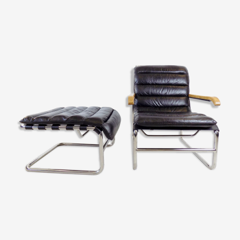 Bauhaus cantilever leather armchair with ottoman