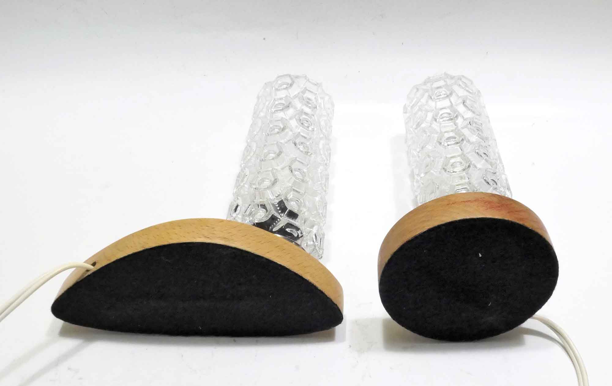 Pair of matching bedsides in light wood and 1960s glass