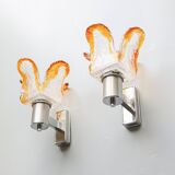 Ensemble de 2 appliques murales vintage Mazzega « Torche », années 1970, Italie.