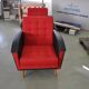 Pair of vintage red fabric armchairs with light wood legs from the 1960s.