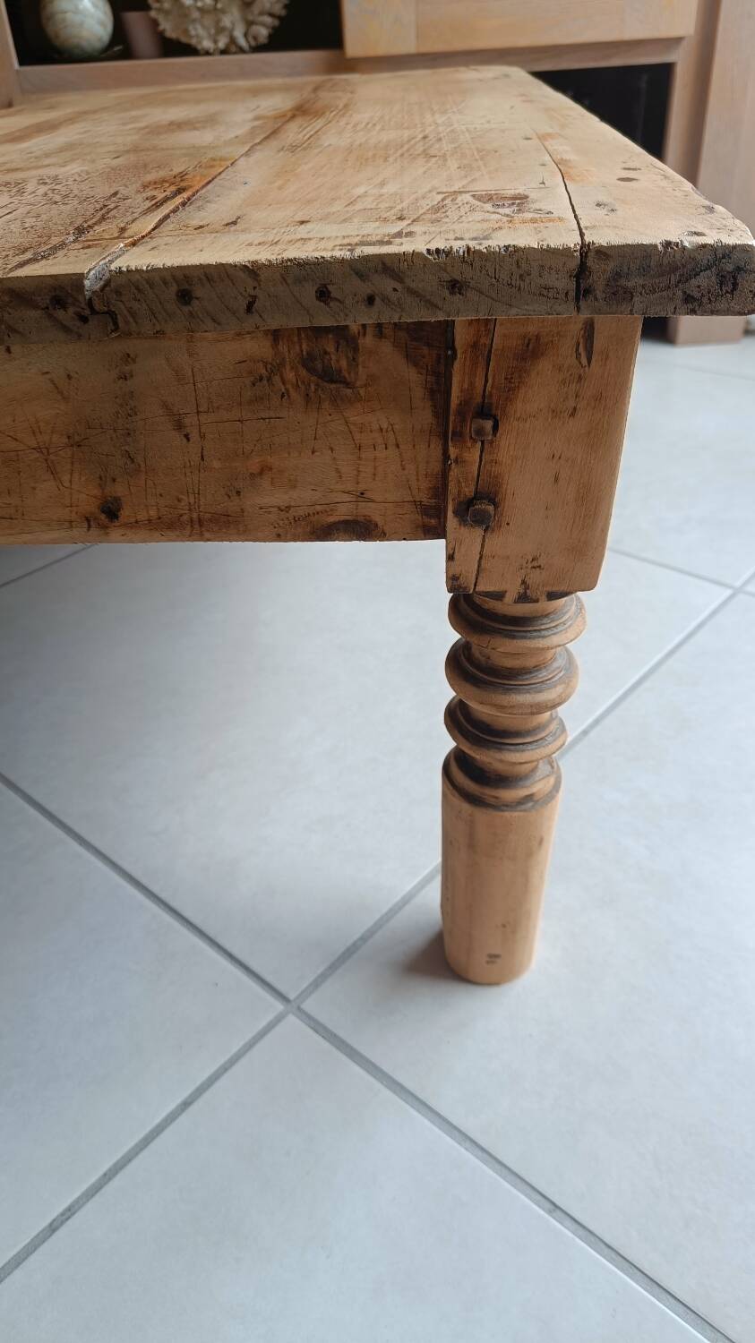 Raw wood coffee table in a country style