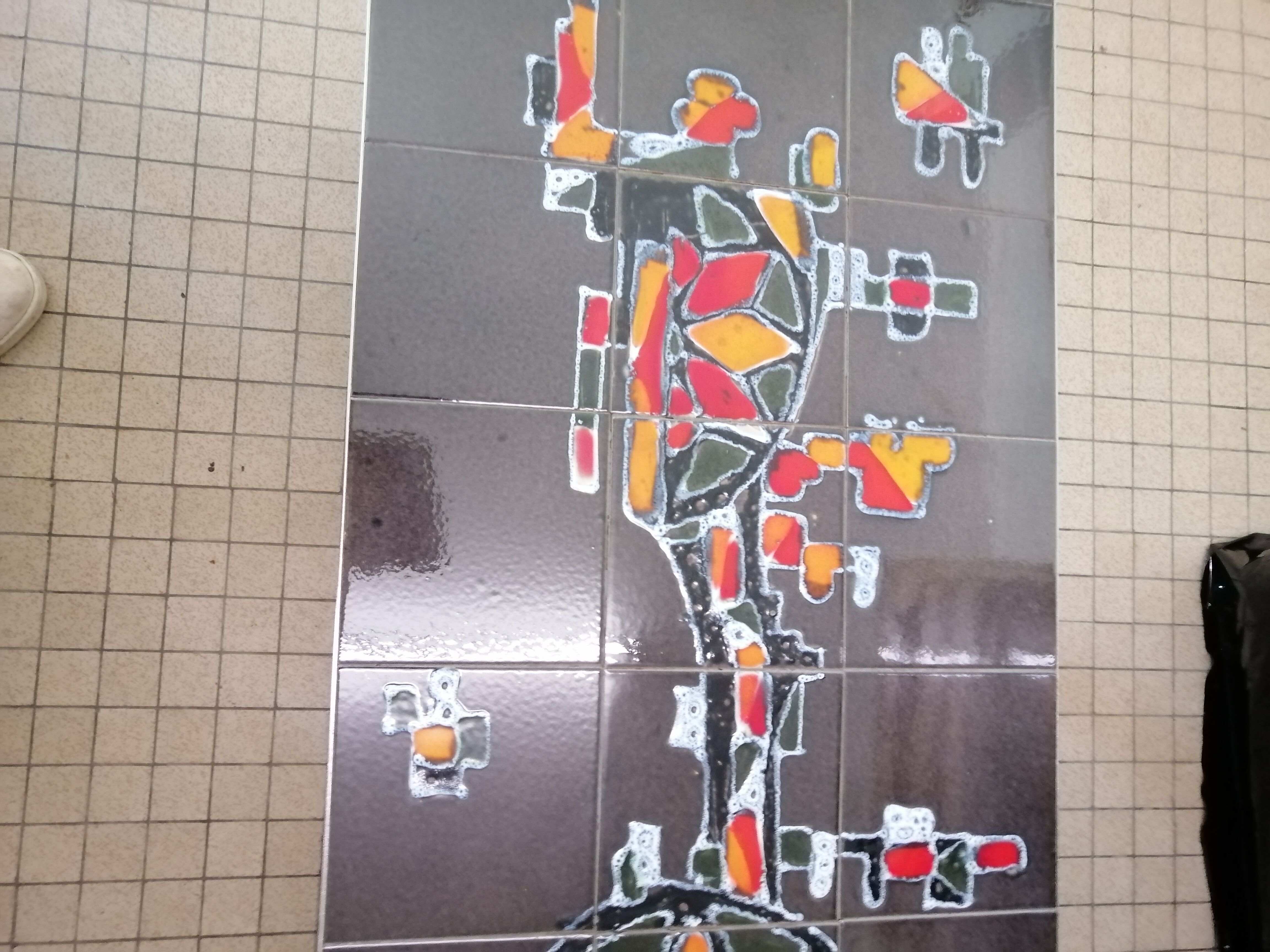 Art deco chrome metal and ceramic coffee table