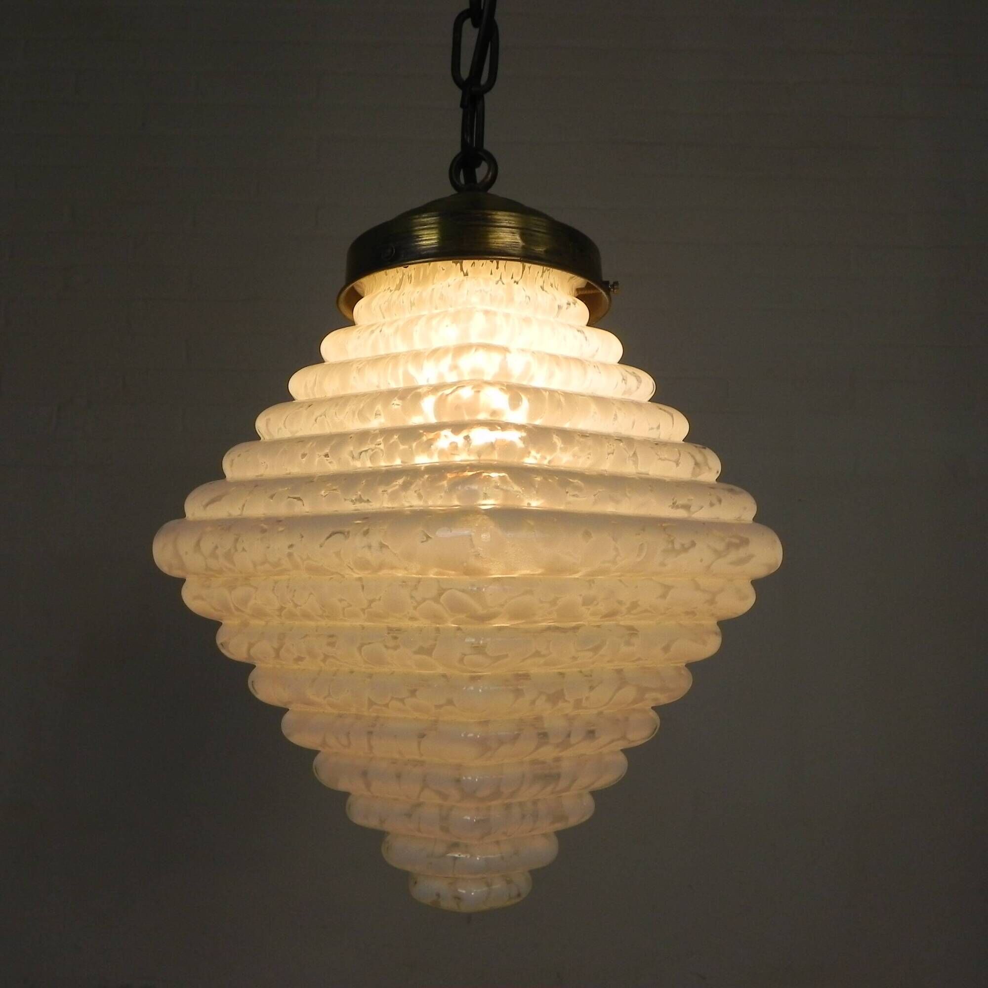 Art Deco pendant lamp with a hexagonal stepped glass shade, 1930s