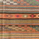 5x8 Green & Orange Striped Pattern Persian Kilim Rug, 155x250Cm