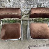 Set of 4 brown velvet zigzag chairs 1970
