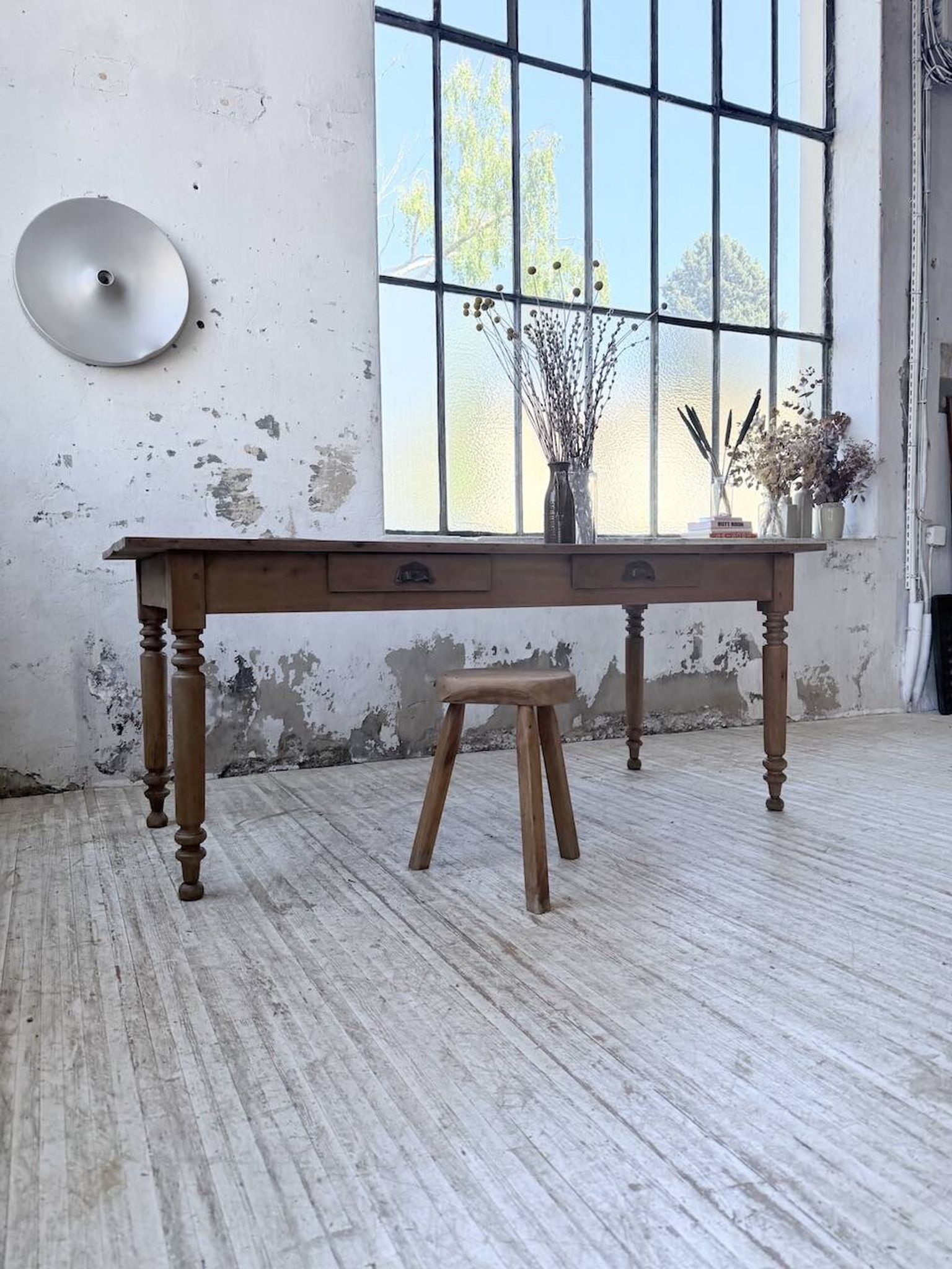 Bistro farmhouse table cherry wood turned legs 180cm
