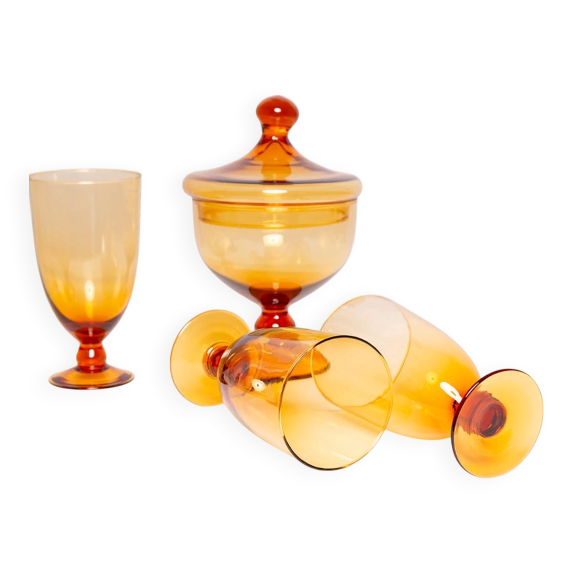 Set of four glasses and a sugar bowl Murano, Europe, 1960s