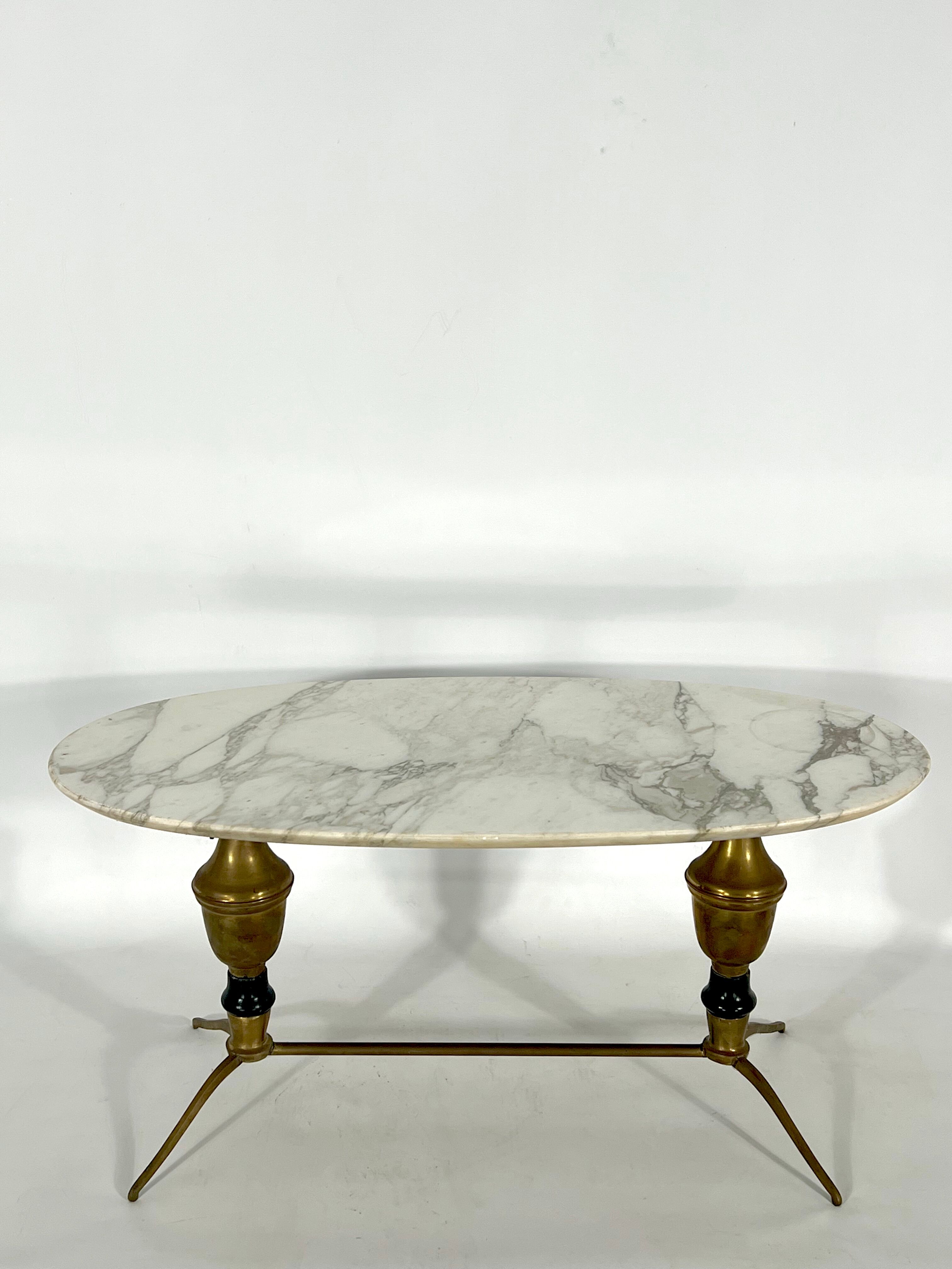 Vintage brass and marble coffee table. Italy 1950s