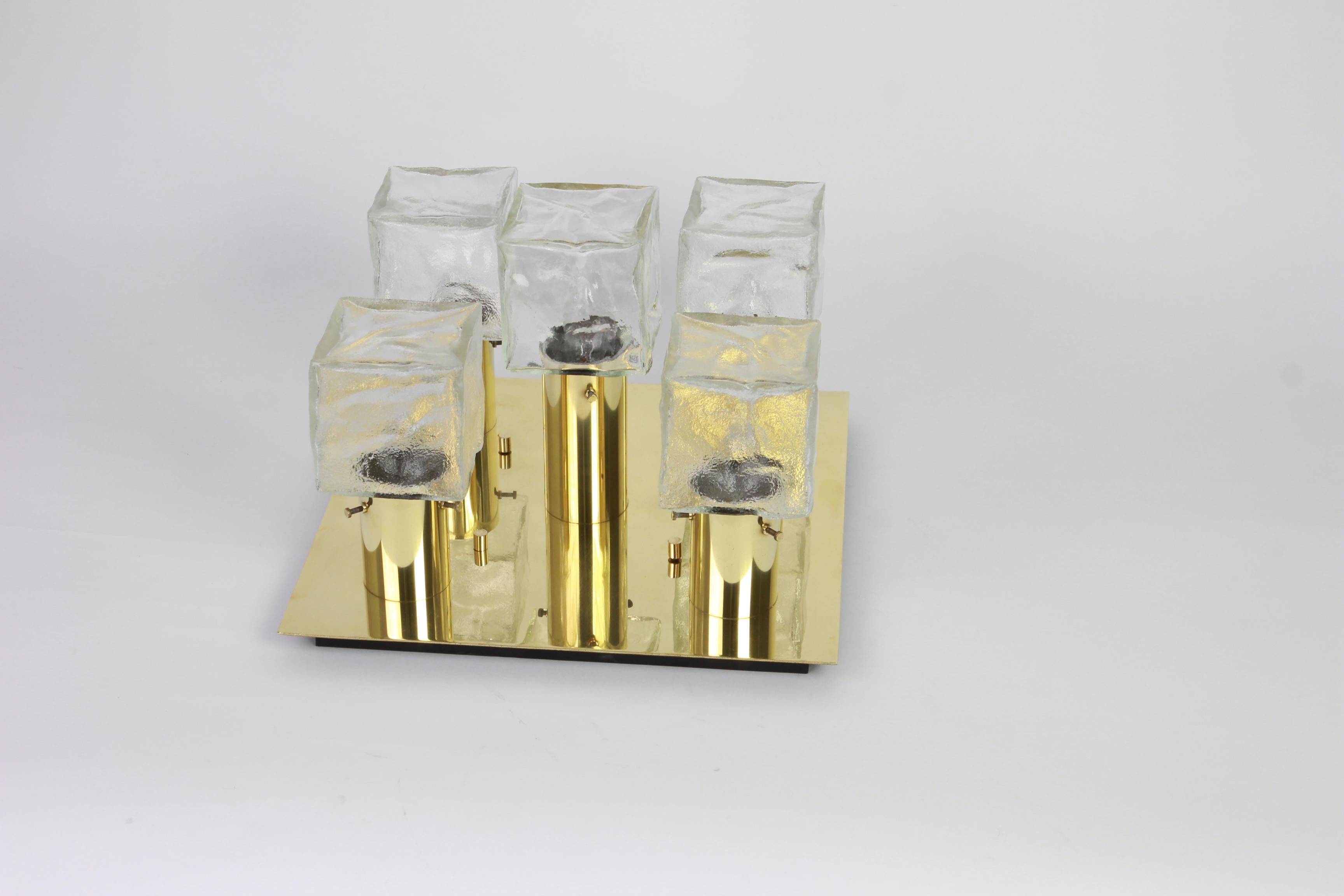 Large Murano Ice glass ceiling light by Kalmar, Austria, 1960s.