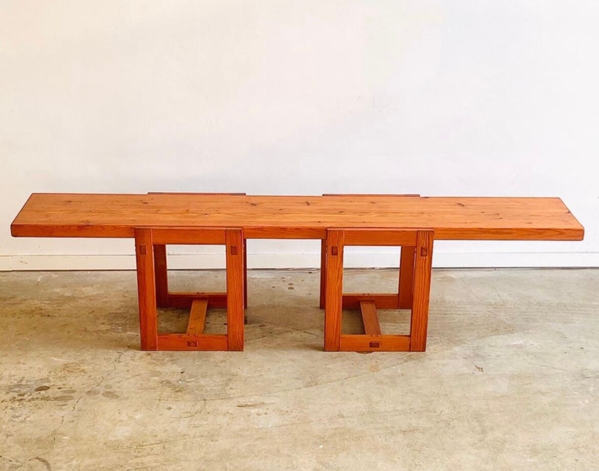 Edvin Helseth pine bench model Trybo, for the Trysil ski resort, Norway, 1964