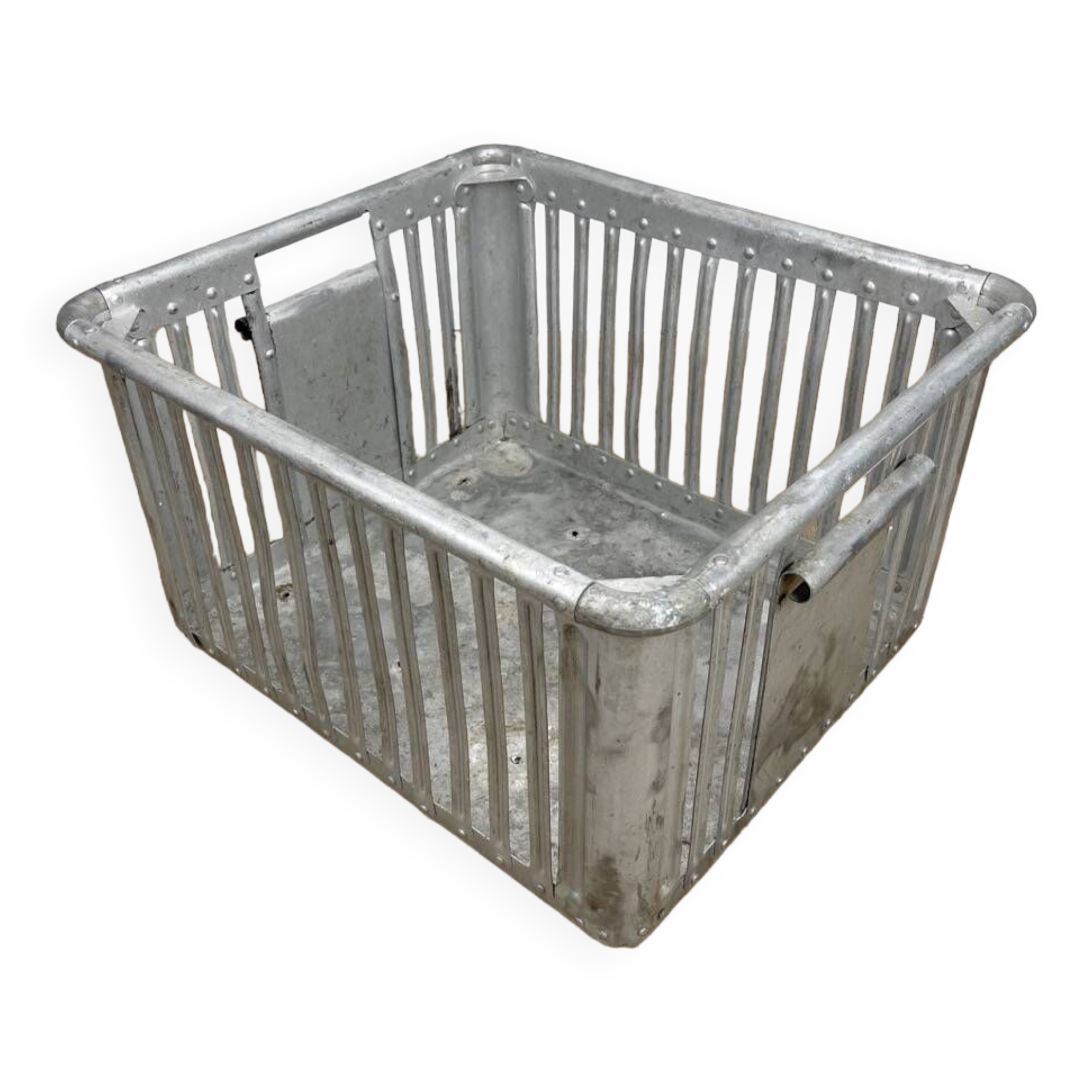 Large industrial aluminum laundry crate from the 60s