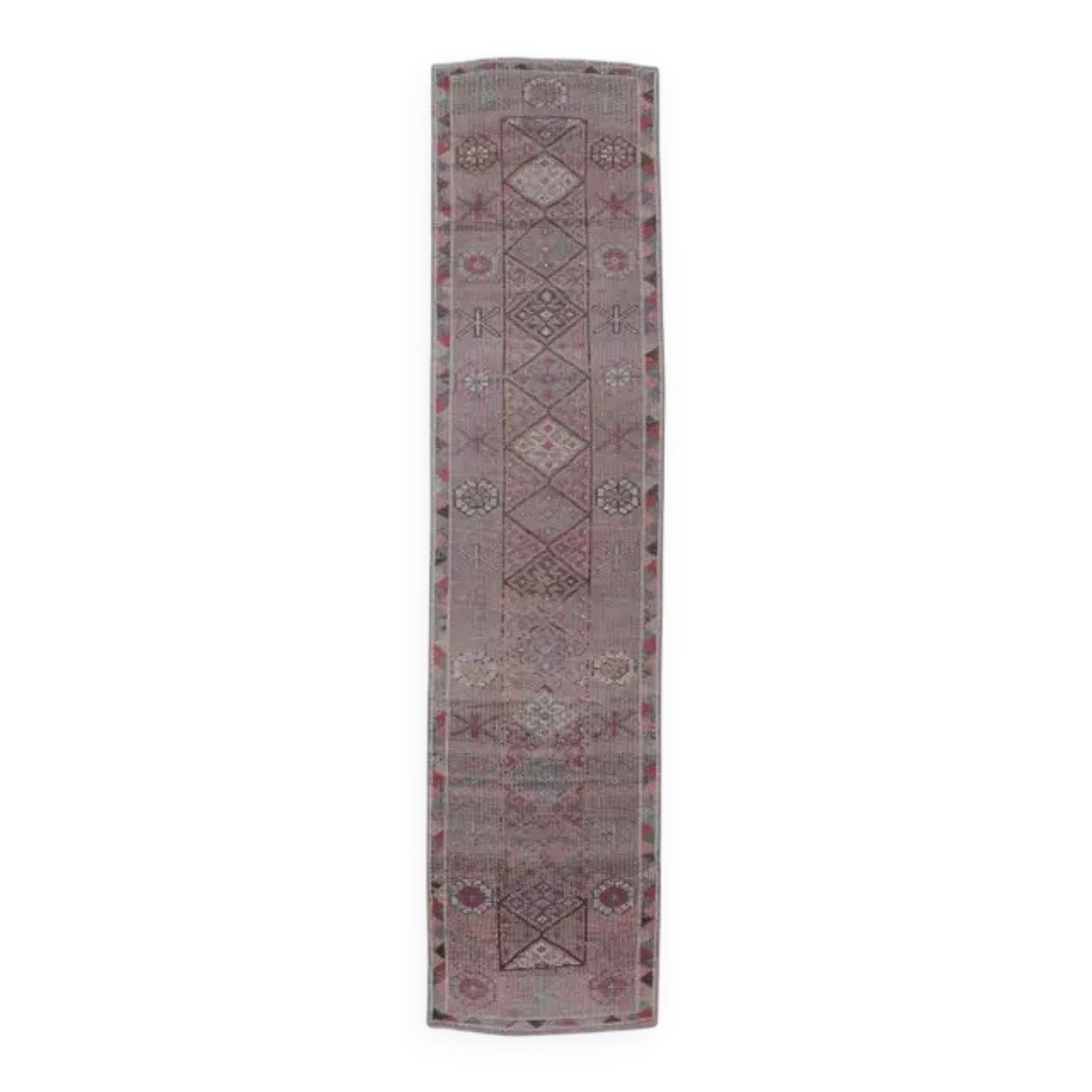 Vintage natural Turkish hand-knotted runner 86x350