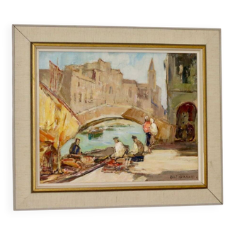 Original Mid-Century Original Swedish Oil on Panel "Venice" by Knut Norman