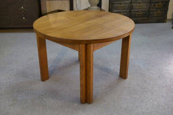 Round solid oak table by Maison Regain 1970s