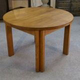 Round solid oak table by Maison Regain 1970s