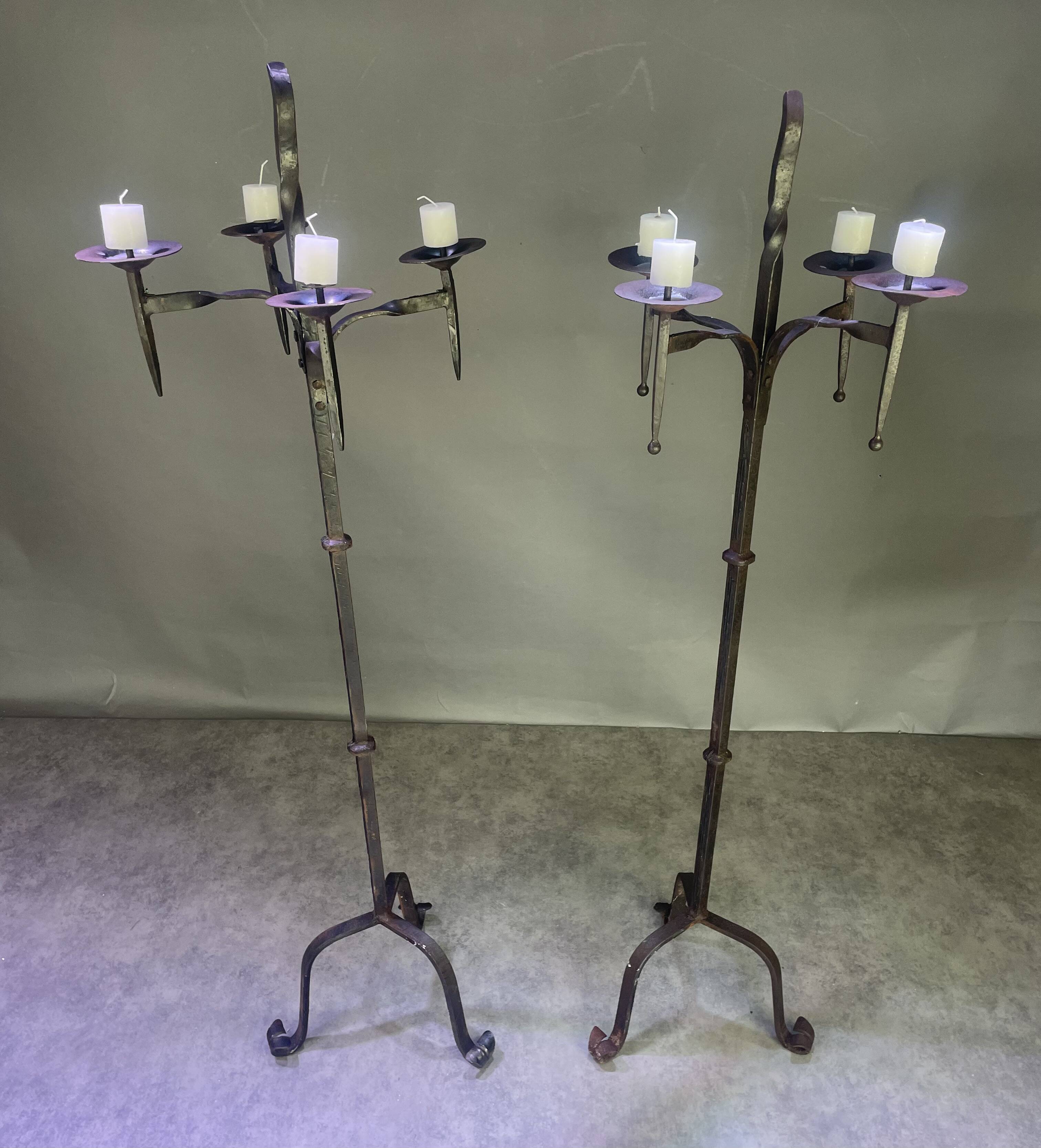 Pair of wrought iron candelabras