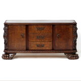 Hand carved 19th century Burr Walnut Sideboard cabinet with big Lion claw / paw feet.