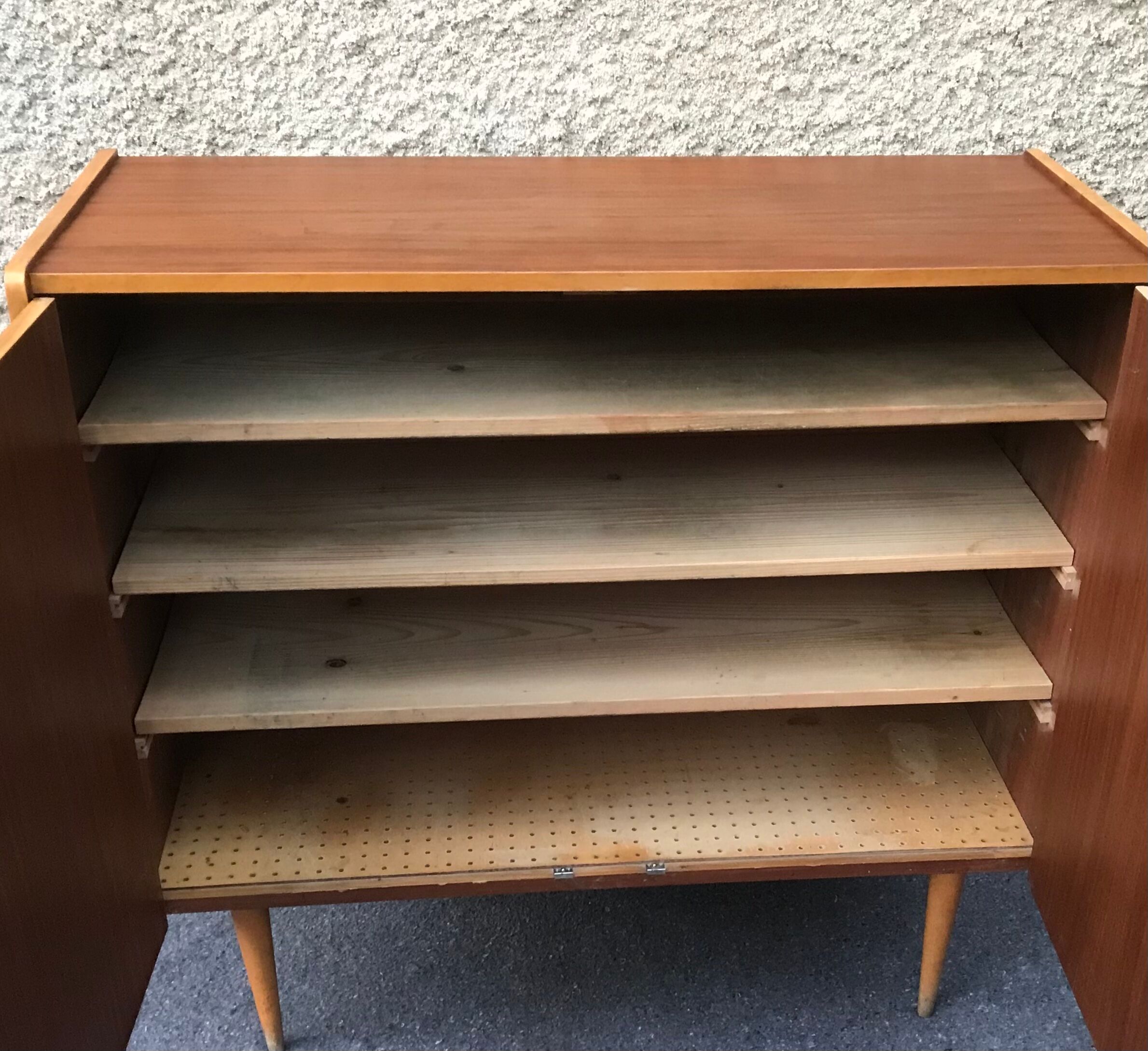 Sideboard stand vintage storage cabinet blond walnut veneer 1960-1980's