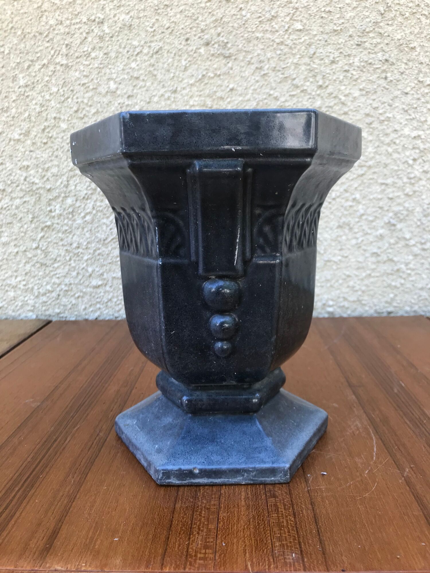 Old pot art deco plants fonte enamel blue