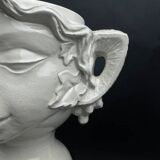 Large white earthenware flowerpot with faun heads circa 1900