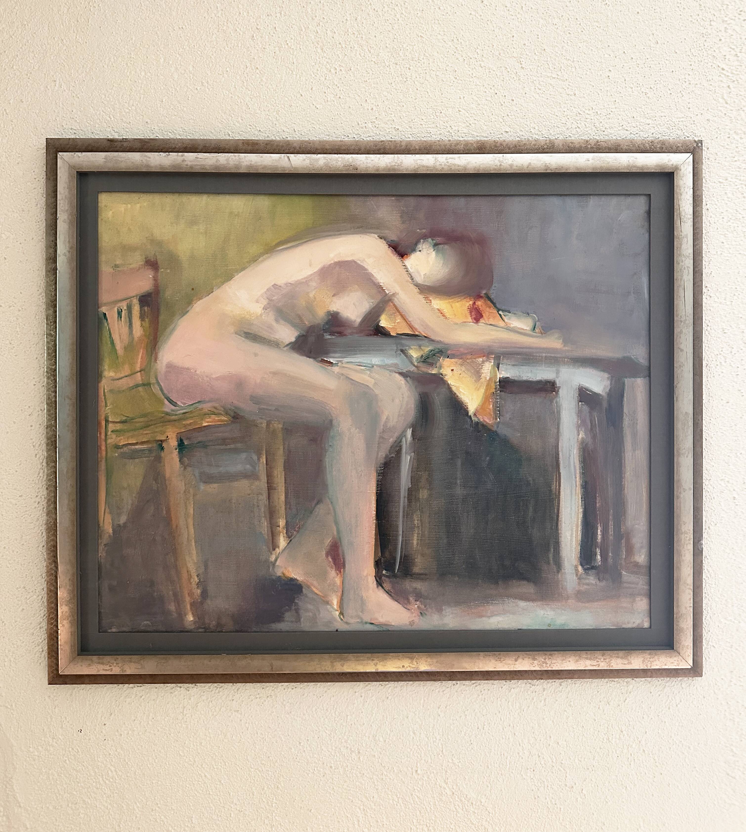 Original French figurative painting from the 70s signed Marais