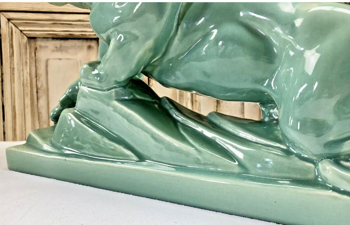 Cracked lioness sculpture art deco 1930 signed odyv