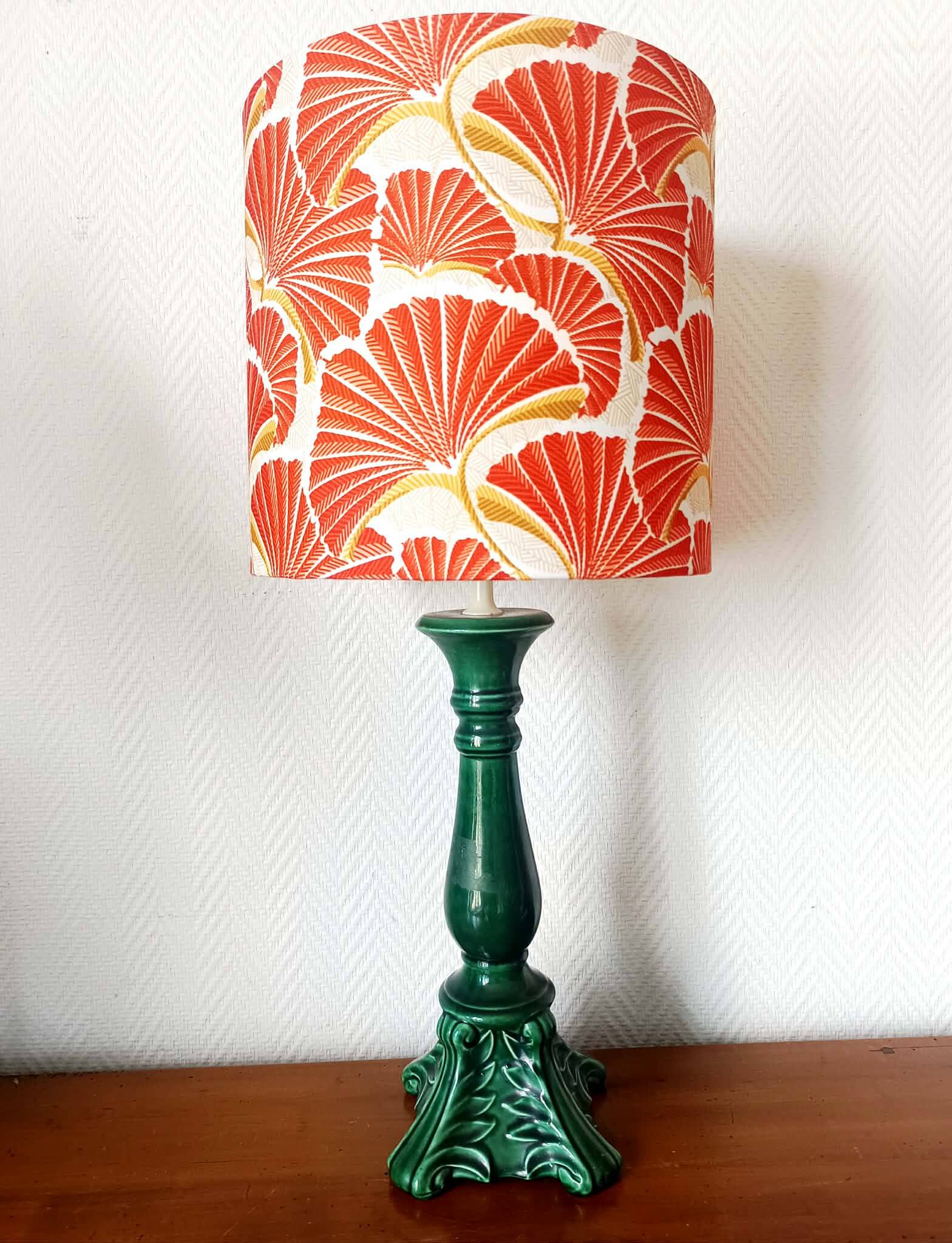 Vintage green ceramic lamp with custom shade