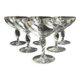 6 light crystal champagne glasses with twisted leg, early 20th century