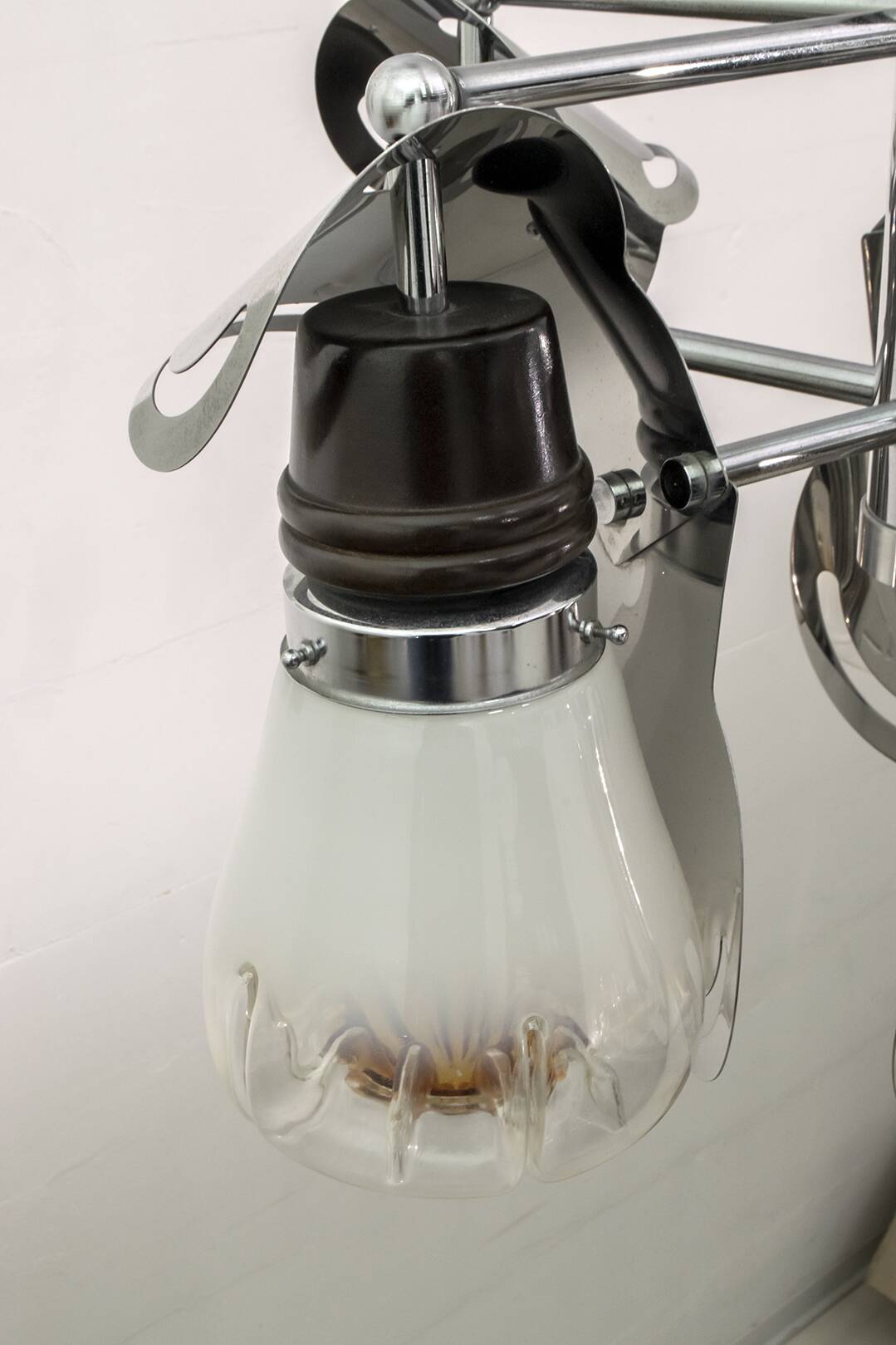 Mazzega Mid-Century Modern Italian Murano Glass and Steel Chandelier, 1970s