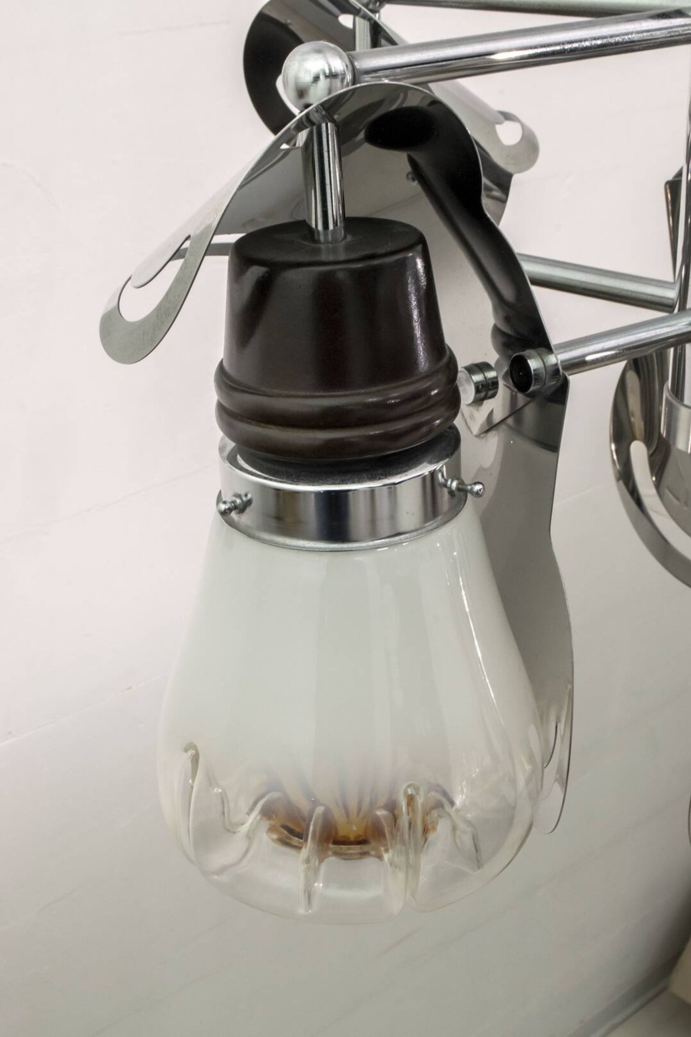 Mazzega Mid-Century Modern Italian Murano Glass and Steel Chandelier, 1970s